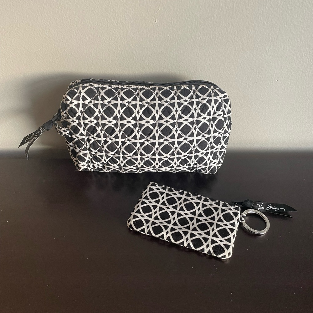 Vera Bradley 2 Piece Geometric Small Cosmetic Bag And ID Key Chain Set. EUC